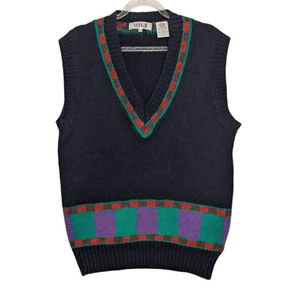 MIKA Sweaters - Vintage Mika Wool Sweater Vest Womens Size Medium Blue Knit V Neck Sleeveless